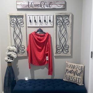 FREE PEOPLE RED/FUSHIA COWLNECK PULL OVER BALLOON SLEEVES L NWT